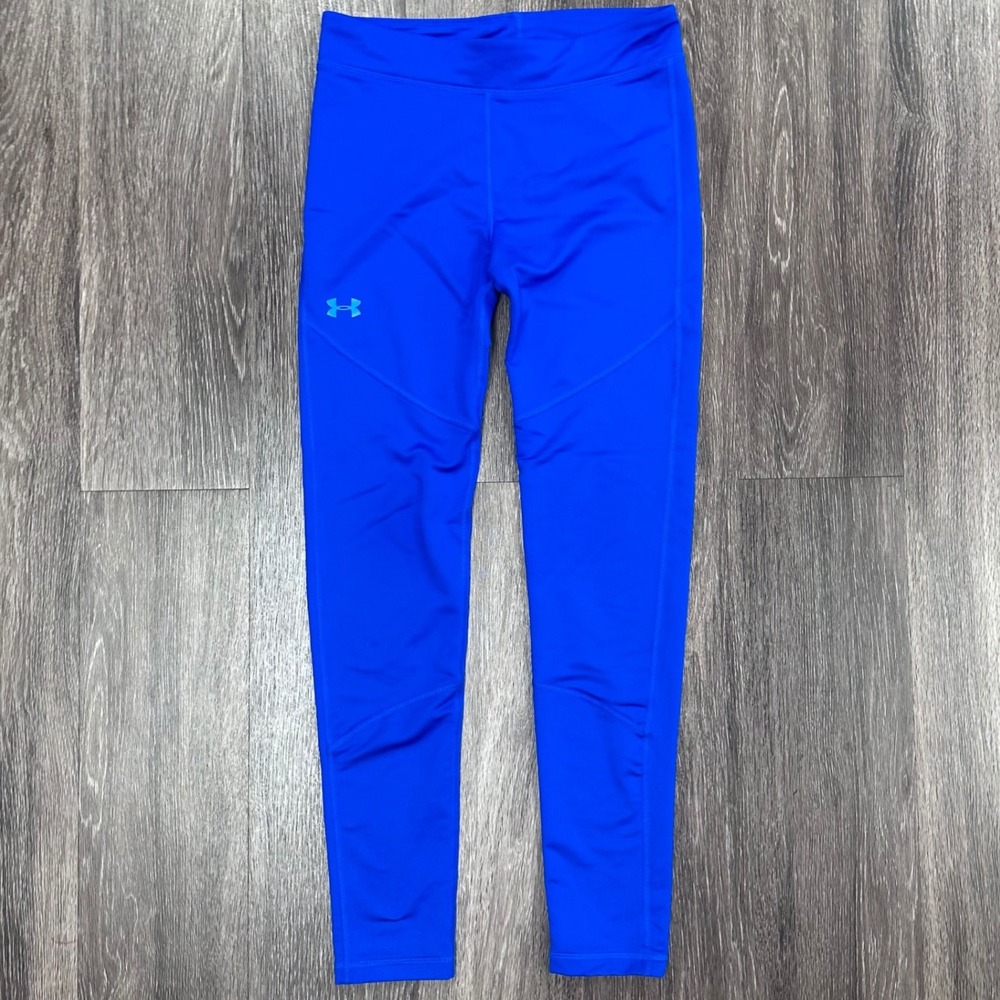 Under Armour ColdGear Fitted Leggings Athletic Running Blue YLG Youth Large